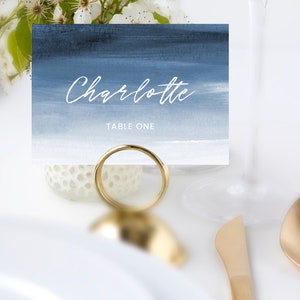 Beach Place Cards Template, Beach Tent Cards, Blue Name Cards, Modern ...