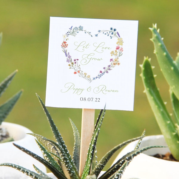 Plantilla de favor de boda de flores silvestres, favor de agradecimiento personalizado, favor de dejar crecer el amor, etiqueta de regalo de boda de planta, descarga editable / INSTANTÁNEA