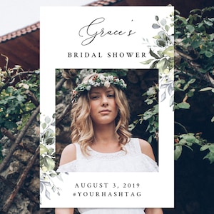 Rustic Bridal Shower Photo Booth Frame Template, Bridal Shower Photo Booth Props, Bridal Shower Selfie Frame, Greenery | INSTANT DOWNLOAD