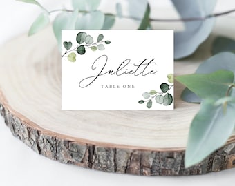 Greenery Wedding Place Cards Template, Rustic Place Cards, Rustic Wedding Place Cards, Eucalyptus Place Card, Editable | INSTANT DOWNLOAD