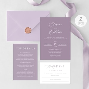 Plantilla de invitación de boda en color lavanda, invitación de boda en color lila, invitación de boda en color violeta, invitación de boda en color lavanda polvoriento / DESCARGA DIGITAL