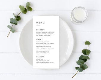 Minimalist Menu Template, Simple Menu, Modern, Wedding Menu, Lunch Menu, Dinner Menu, Custom, DIY, Printable, Editable | INSTANT DOWNLOAD