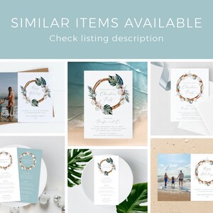 May include: A set of six printable Christmas cards featuring a watercolor wreath with seashells, starfish, and palm leaves. The cards are perfect for a beach-themed holiday celebration.
