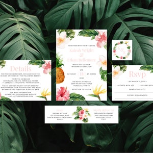 Tropical Wedding Invitation Template, Beach Wedding Invitation Template, Hawaiian Wedding Invitation, Tropical Flowers | INSTANT DOWNLOAD