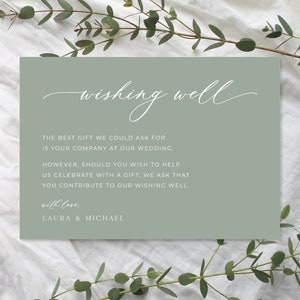 Carte de vœux de mariage vert sauge, Carte de vœux de mariage minimaliste, Carte de vœux moderne, Notes sur une carte-cadeau, Modifiable | TÉLÉCHARGEMENT IMMÉDIAT