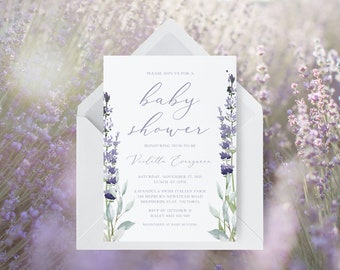 Lavender Baby Shower Invitation Template, Lavender Invitation, Purple Baby Shower Invitation, Lilac, Editable | INSTANT DOWNLOAD