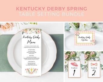 PAKET Spring Kentucky Derby bordsdukningsmall, Derbymeny, Derby placeringskort, bordsnummer, redigerbar, mall | DIREKT NEDLADDNING