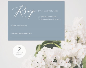 Dusty Blue Wedding Rsvp Card Templates, Beach Wedding Rsvp Cards, Minimalist Wedding Rsvp Card, Return Address | DIGITAL DOWNLOAD