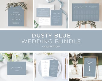 Staubige Blaue Hochzeit Bundle Vorlage, BONUS Vorlagen, Strand Hochzeit Bundle, Moderne Minimalistische Hochzeit Bundle, Blaue Hochzeit | SOFORTIGER DOWNLOAD