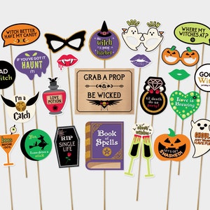 Adereços para chá de panela de Halloween, festa de despedida de solteira de Halloween, adereços para cabine fotográfica, festa de galinhas, bruxas, sinalização, para impressão | DOWNLOAD DIGITAL