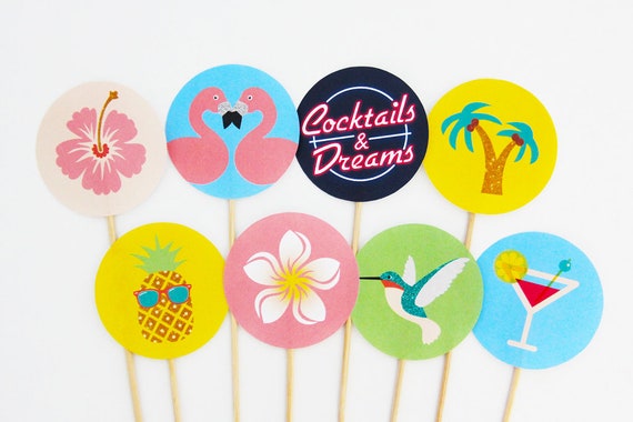 Tropical Cupcake Toppers Tropical Cake Topper Cocktail And Dreams Hawaiian Luau Decorations Tropical Party Printable Instant Download