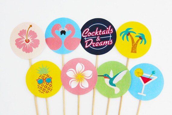 Tropical Cupcake Toppers Tropical Cake Topper Cocktail And Dreams Hawaiian Luau Decorations Tropical Party Printable Instant Download