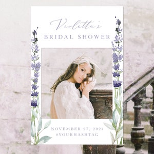 Lavender Bridal Shower Photo Prop Frame Template, Bridal Shower Photo Booth Props, Purple Bridal Shower Props, Editable | INSTANT DOWNLOAD
