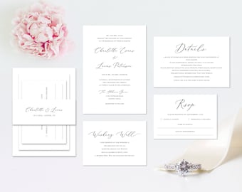 Minimalist Wedding Invitation Template, Elegant Wedding Invitation, Calligraphy Modern Wedding Invitation, Editable | INSTANT DOWNLOAD