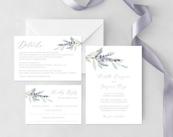 Lavender Wedding Invitation Template, Purple Wedding Invitation, Lilac Wedding Invitation, Rustic Invite, Editable | INSTANT DOWNLOAD