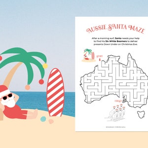 Aussie Santa Maze Christmas Party Games, Australian Christmas, Six White Boomers, Activity, Teaching Resource, Printable | INSTANT DOWNLOAD