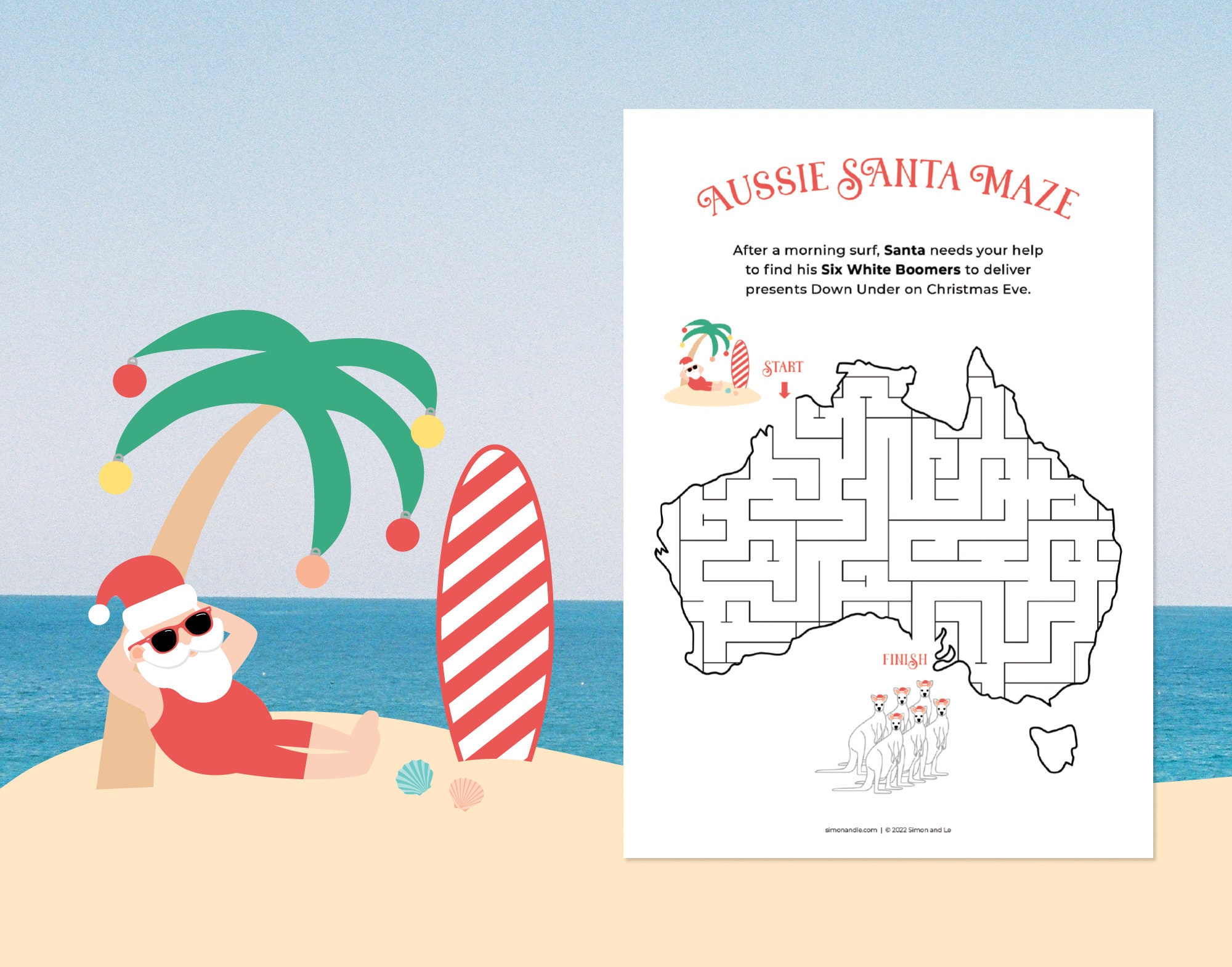 Aussie Santa Maze Christmas Party Games, Australian Christmas, Six White Boomers, Activity, Teaching Resource, Printable | INSTANT DOWNLOAD