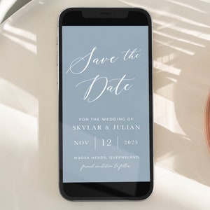 Dusty Blue Save the Date Template, Minimalist Save the Date Card, Modern, Beach Save the Date, Digital, Coastal, Evite | SOFORTIGER DOWNLOAD