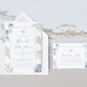 Bundle Hamptons Baby Shower Invitation Template, Beach Baby Shower Invitation, Livres pour carte bébé, Baby Boy, Modifiable | TÉLÉCHARGEMENT INSTANTANÉ