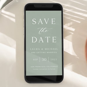 Digital Sage Green Save the Date Card Template, Minimalist Save the Date Card, Electronic Save the Date, Evite, Elegant | INSTANT DOWNLOAD