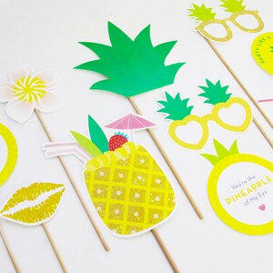 Pineapple Photo Booth Props, Pineapple Party Decorations, Tropical Props, Yellow, Printable INSTANT DOWNLOAD image 4