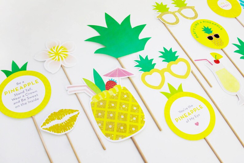 Pineapple Photo Booth Props, Pineapple Party Decorations, Tropical Props, Yellow, Printable INSTANT DOWNLOAD image 4