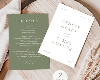 Olive Green Wedding Invitation, Template, Minimalist Wedding Invitation, Forest Green Invitation, Modern Wedding Invite | DIGITAL DOWNLOAD