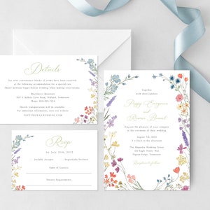 Wildflower Wedding Invitation Template, Boho Wedding Invitation, Wildflowers, Mountain Wedding Invite | INSTANT DOWNLOAD