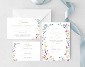 Wildflower Wedding Invitation Template, Boho Wedding Invitation, Wildflowers, Mountain Wedding Invite | INSTANT DOWNLOAD