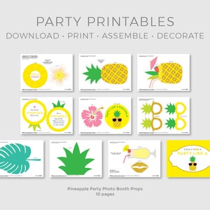 Pineapple Photo Booth Props, Pineapple Party Decorations, Tropical Props, Yellow, Printable INSTANT DOWNLOAD image 6