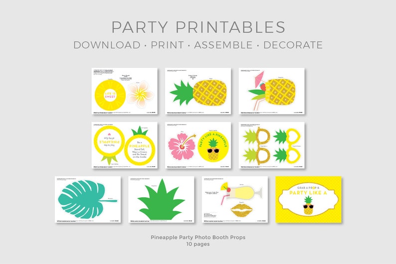 Pineapple Photo Booth Props, Pineapple Party Decorations, Tropical Props, Yellow, Printable INSTANT DOWNLOAD image 6