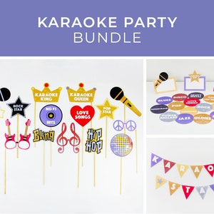 Karaoke Party Decorations, Karaoke Photo Booth Props, Karaoke Night, Music Party, Popstar Party, Rockstar, Printable | INSTANT DOWNLOAD
