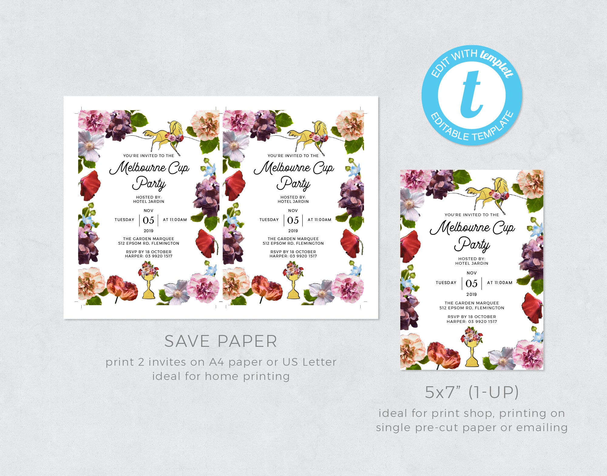 Melbourne Cup Party Invitation Template Melbourne Cup Invite Etsy