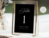 Elegant Black Wedding Table Number Card Template, Black and White Table Signs, Minimalist Table, Calligraphy | DIGITAL DOWNLOAD