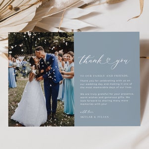 Dusty Blue Danke-Karten-Vorlage, Minimalistische Danke-Foto-Karte, Strand Hochzeit Dankeschön Hinweis, Moderne Küsten | SOFORTIGER DOWNLOAD