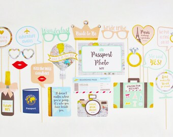 Travel Bridal Shower Photo Booth Props, Travel Bachelorette Party Props, Travel Hens Party Decoration, Printable | INSTANT DOWNLOAD