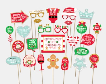 Christmas Baby Shower Props, Christmas Baby Shower Photo Booth Props, Christmas Baby Shower decorations, DIY, Printable | INSTANT DOWNLOAD