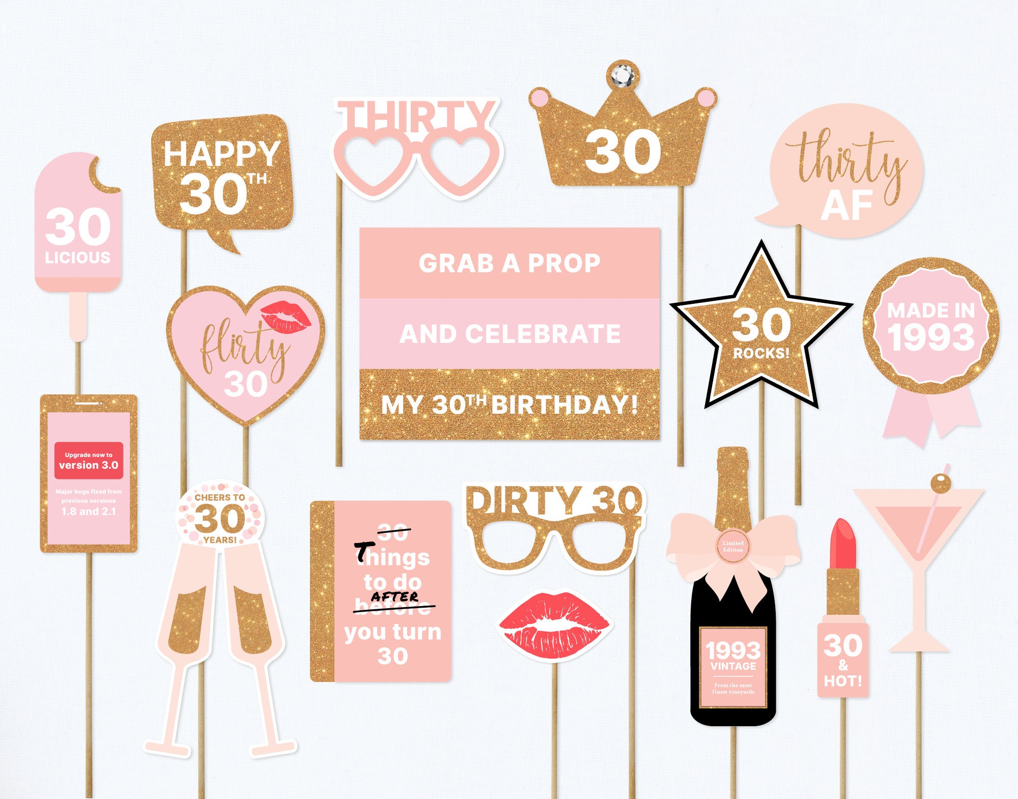 30th Birthday Props 1993 30th Photo Booth Props 30th Props Etsy Australia