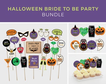 Bundle Halloween Bridal Shower Party Decorations, Halloween Bridal Shower Props, Halloween Bachelorette Party, Printable | DIGITAL DOWNLOAD