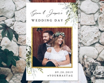 Rustic Wedding Photo Booth Frame Template, Greenery Wedding Frame, Rustic Wedding Photo Booth Props, Wedding Selfie Frame | INSTANT DOWNLOAD