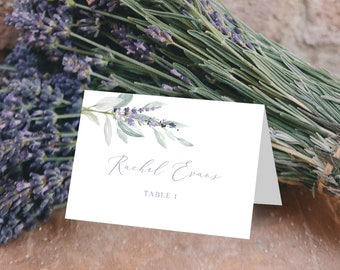 Lavender Place Card Template, Lavender Wedding, Rustic Place Cards, Tent Cards, Purple, Lilac, Cottagecore, Editable | INSTANT DOWNLOAD