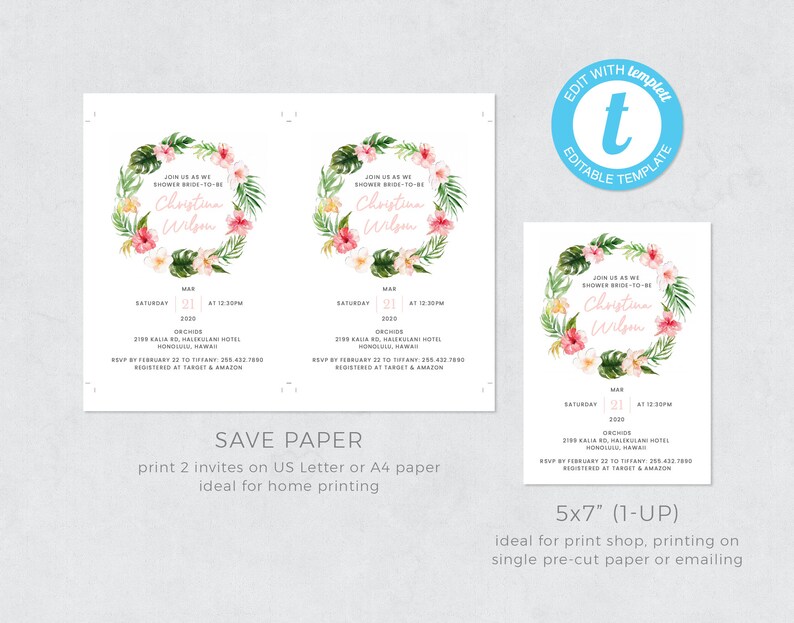 Tropical Bridal Shower Invitation Template Address Label Etsy Australia