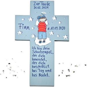 Schutzengelkreuz Taufgeschenk Jungen Holzkreuz Taufkreuz Kinderkreuz Holzkreuz Taufgeschenk Patengeschenk bemalter Kinderkreuz image 1