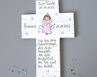 Taufkreuz Taufgeschenk Mädchen Geburt Kinderkreuz Schutzengel Schutzengelkreuz Holzkreuz Taufgeschenk  bemaltes Kinderkreuz Taufe