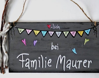 Türschild Wimpelkette Familienschild  Hochzeitsgeschenk Einzug Namensschild Wohnen  Türschild- shabby