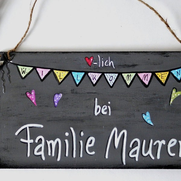 Türschild Wimpelkette Familienschild  Hochzeitsgeschenk Einzug Namensschild Wohnen  Türschild- shabby