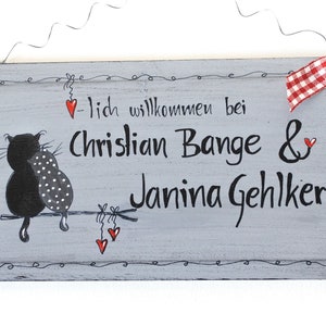 Hochzeitsgeschenk personalisiert Türschild verliebtes Katzenpärchen Namensschild shabby schilder shabby chic Katzen Bild 2