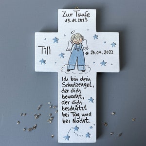 Taufkreuz Taufgeschenk personalisiert Kinderkreuz Jungs Holzkreuz Taufgeschenk Patengeschenk bemaltes Kinderkreuz Bild 2