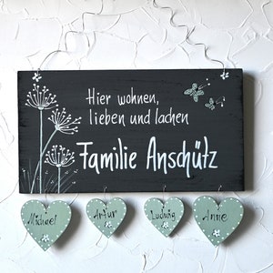 Türschild Familie personalisiert Familienschild Pusteblume Haustür Türschilder mit Herzanhänger Familienschild modern Hochzeitsgeschenk image 3