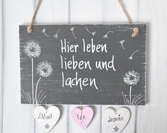 Türschild personalisiert/ Familienschild/ Türschild mit Pusteblumen / Shabby Türschild/ Wohndeko/ Familientürschild/ Namensschild